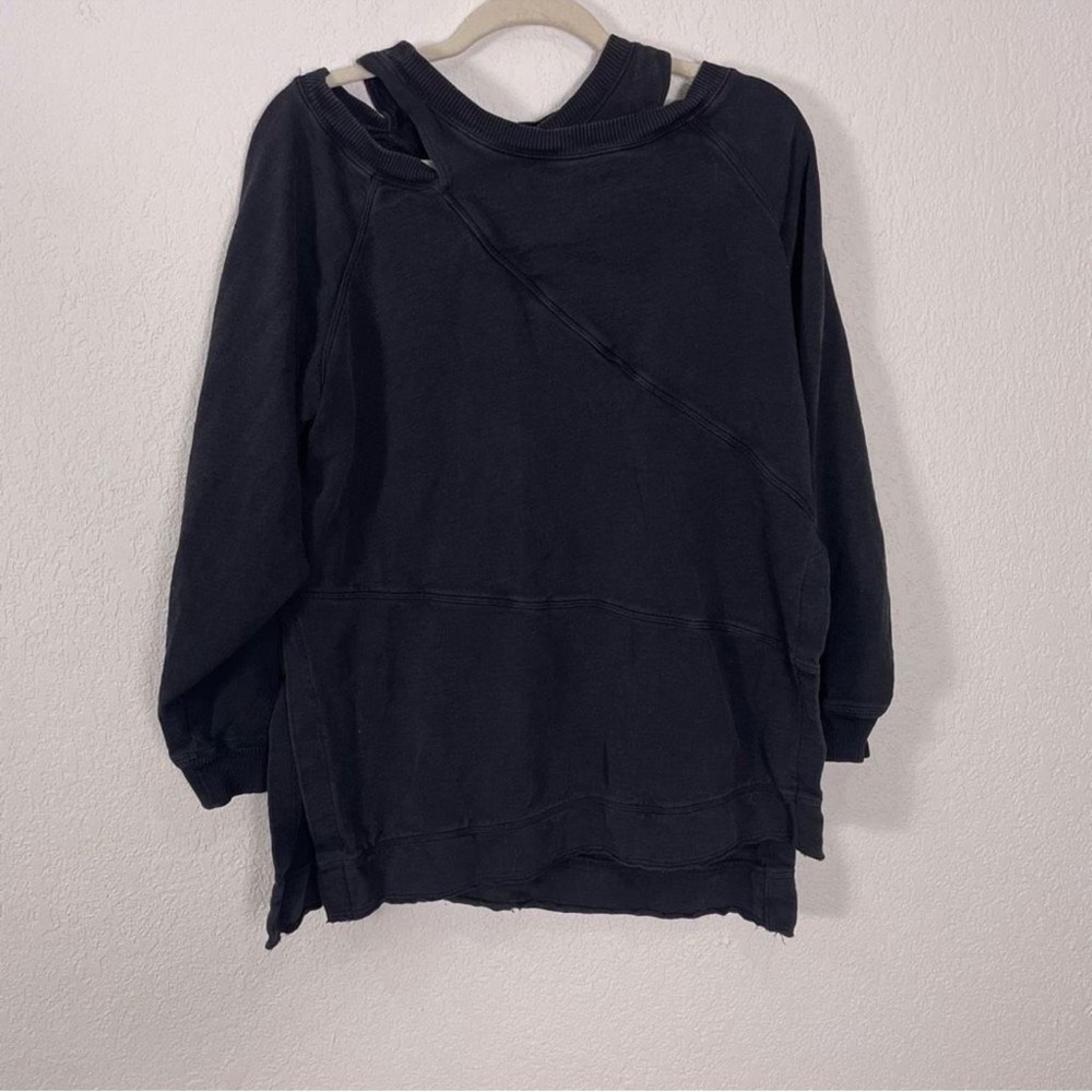 Pilcro Anthropologie Black Oversized Slit Neck & Sides Pullover Sweatshirt